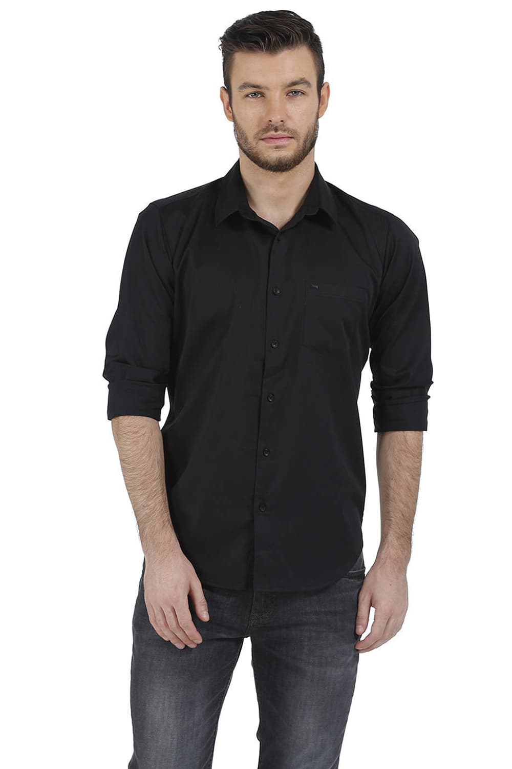 BASICS SLIM FIT TOTAL ECLIPSE SATIN SHIRT