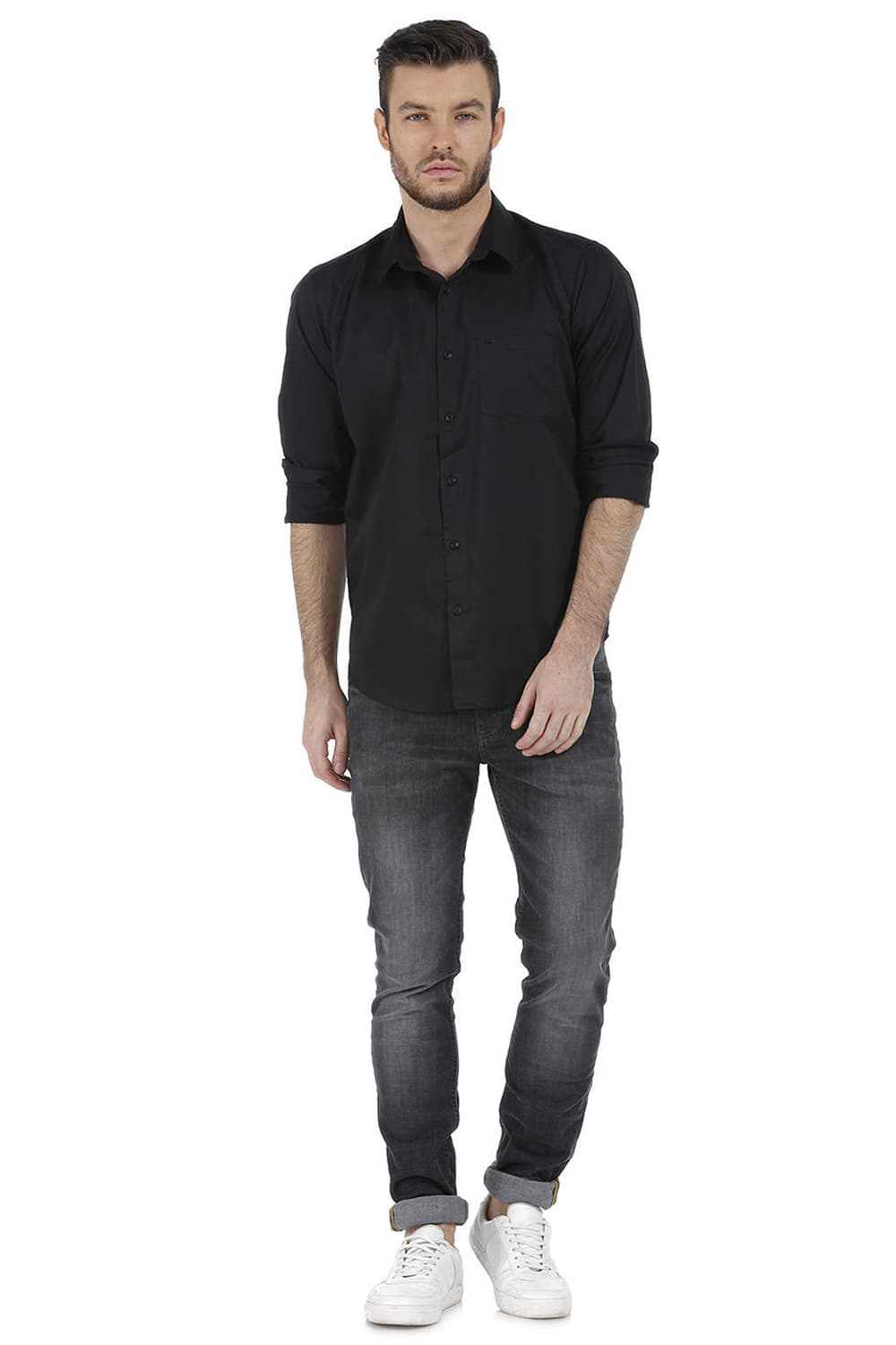 BASICS SLIM FIT TOTAL ECLIPSE SATIN SHIRT