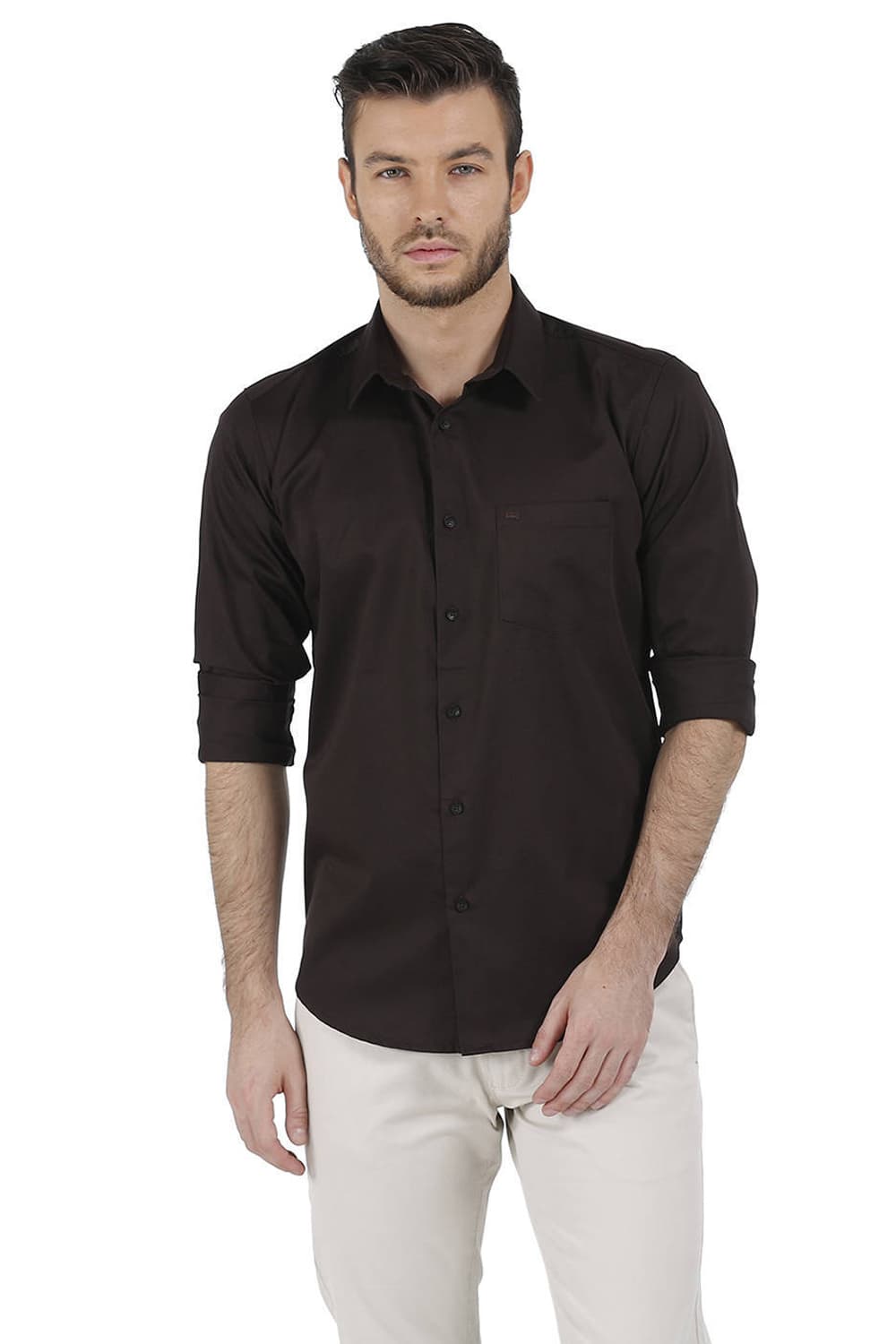 BASICS SLIM FIT TOTAL ECLIPSE SATIN SHIRT