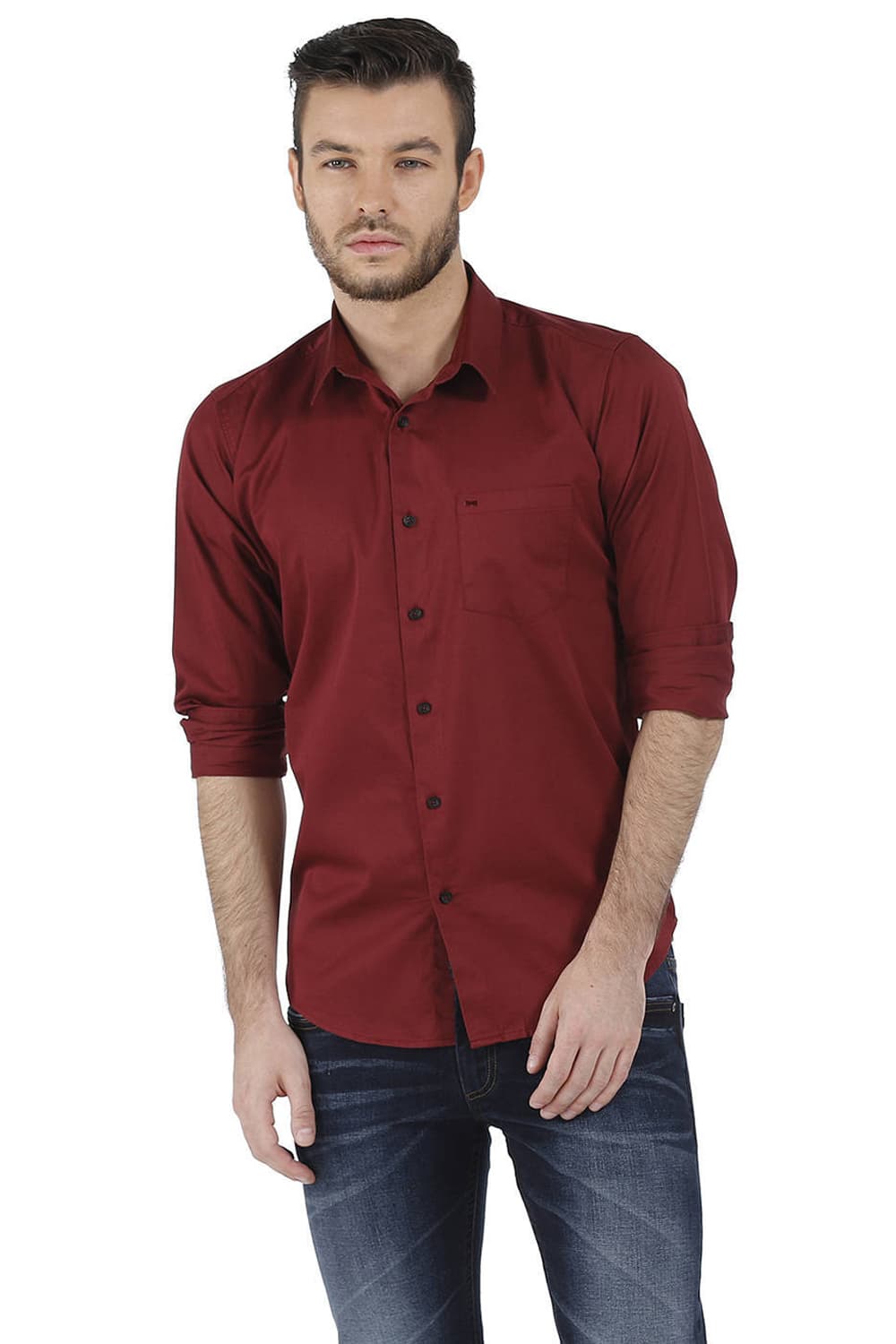 BASICS SLIM FIT TOTAL ECLIPSE SATIN SHIRT