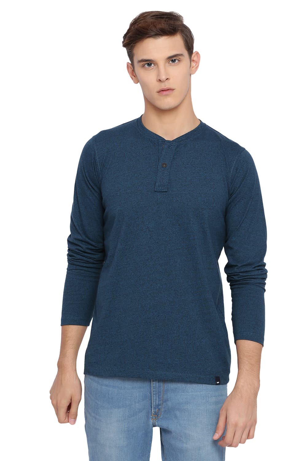 BASICS MUSCLE FIT HENLEY T SHIRT