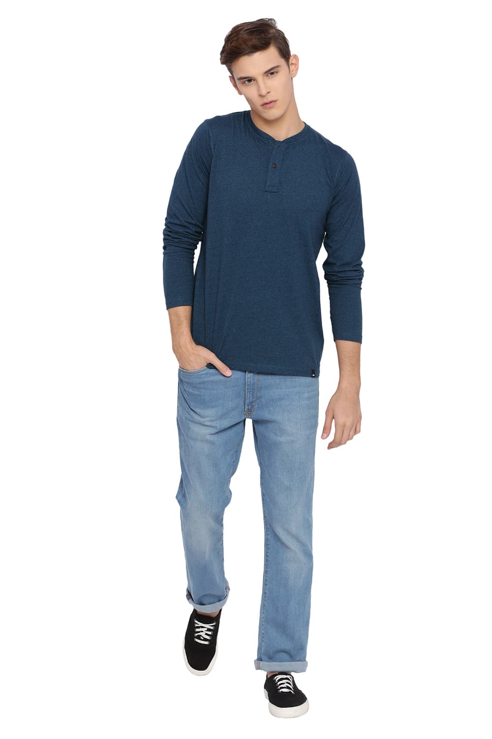 BASICS MUSCLE FIT HENLEY T SHIRT