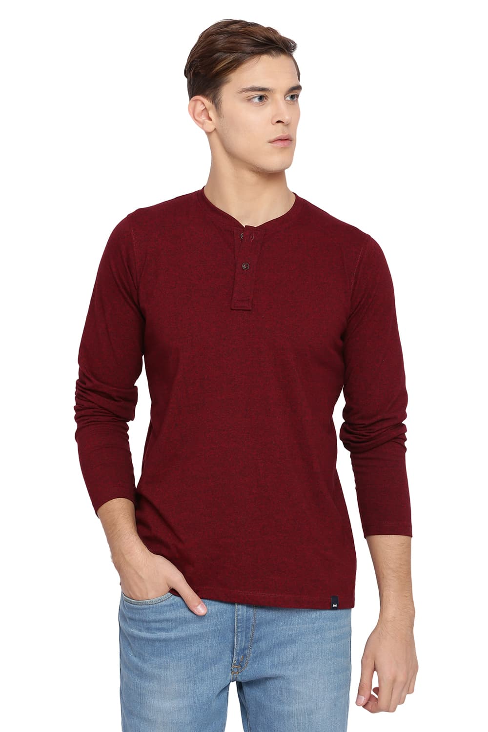 BASICS MUSCLE FIT HENLEY T SHIRT