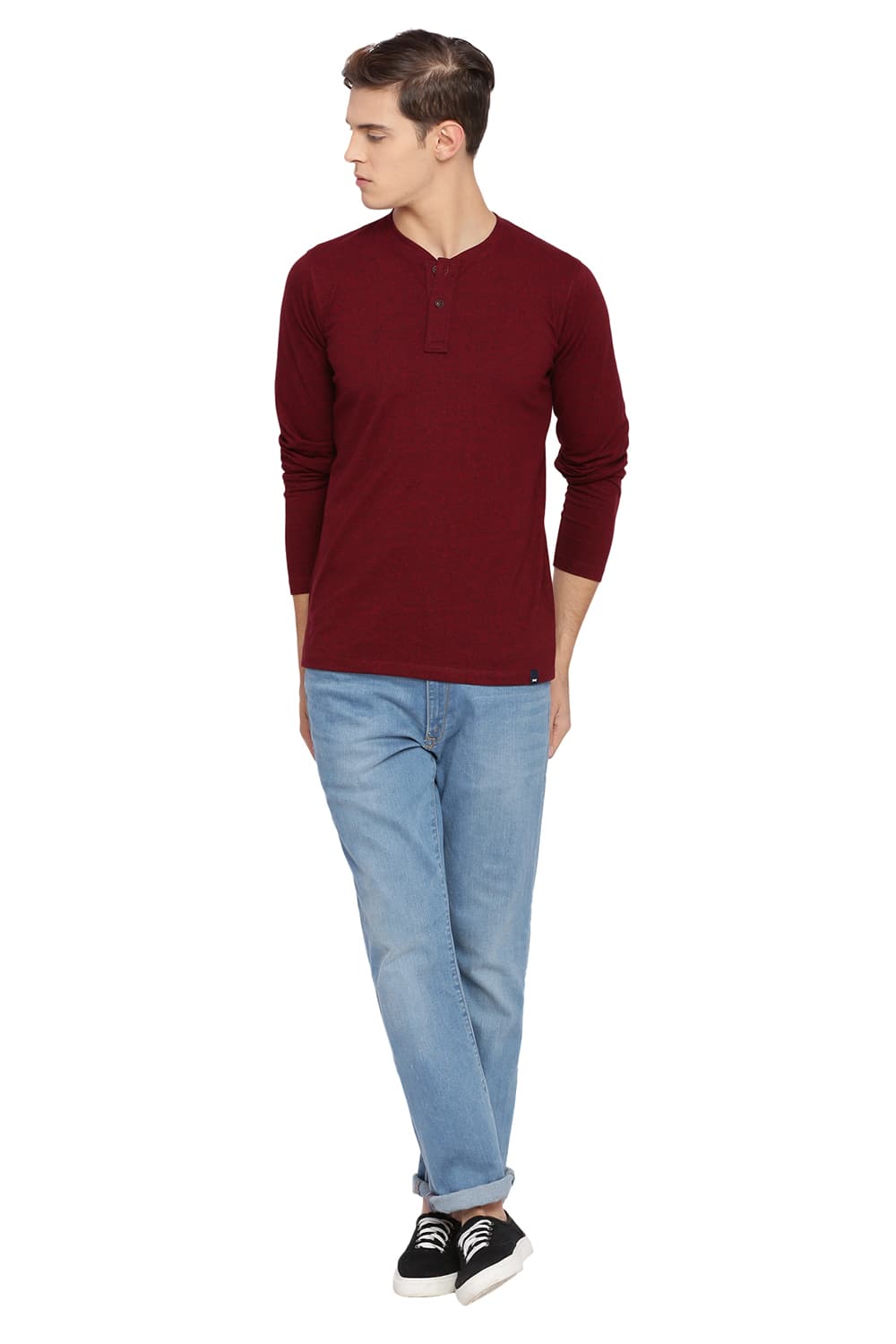 BASICS MUSCLE FIT HENLEY T SHIRT