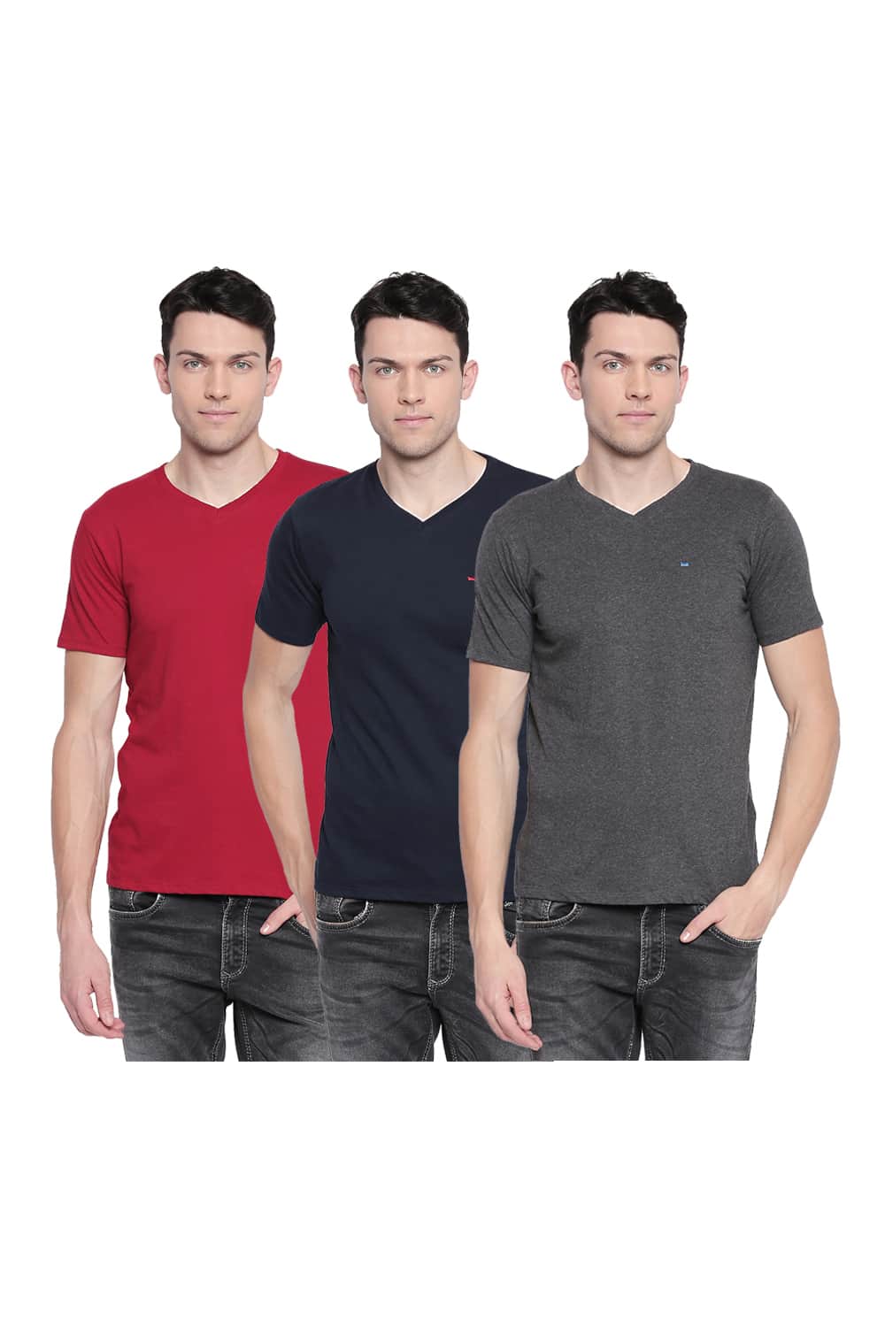 BASICS VALUE PACK OF 3 MUSCLE FIT V-NECK T-SHIRTS