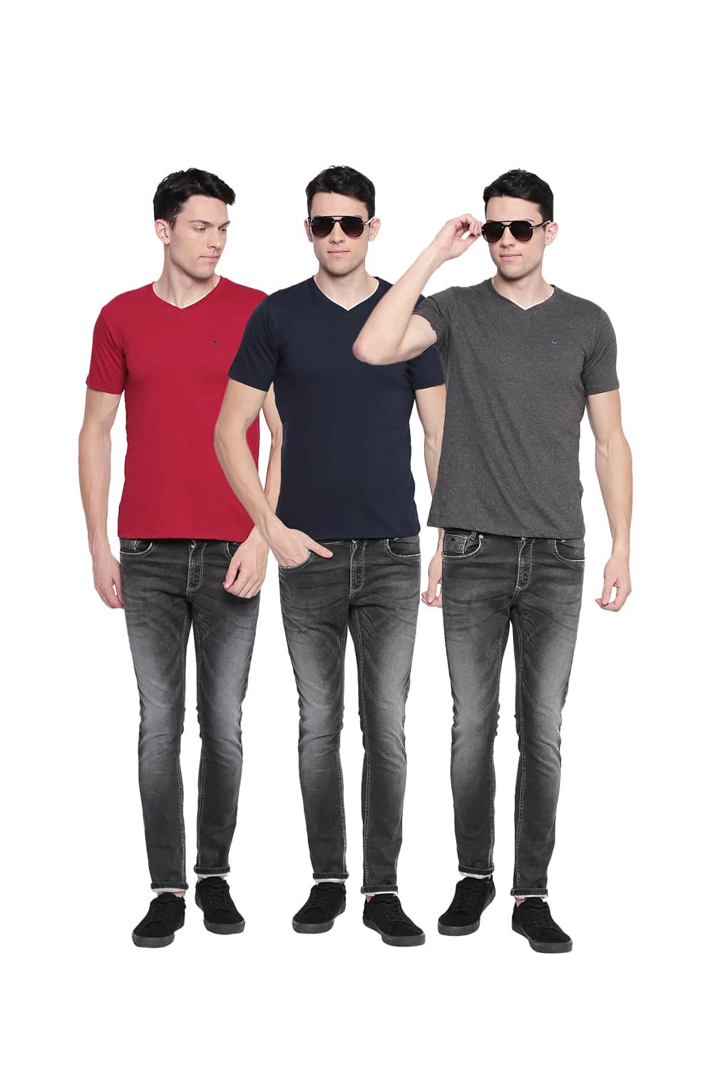 BASICS VALUE PACK OF 3 MUSCLE FIT V-NECK T-SHIRTS