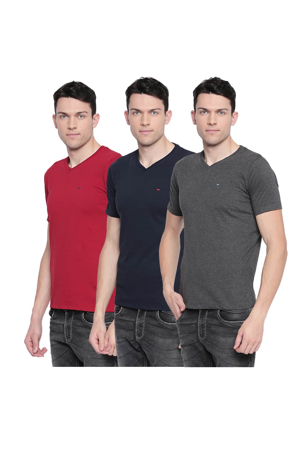 BASICS VALUE PACK OF 3 MUSCLE FIT V-NECK T-SHIRTS