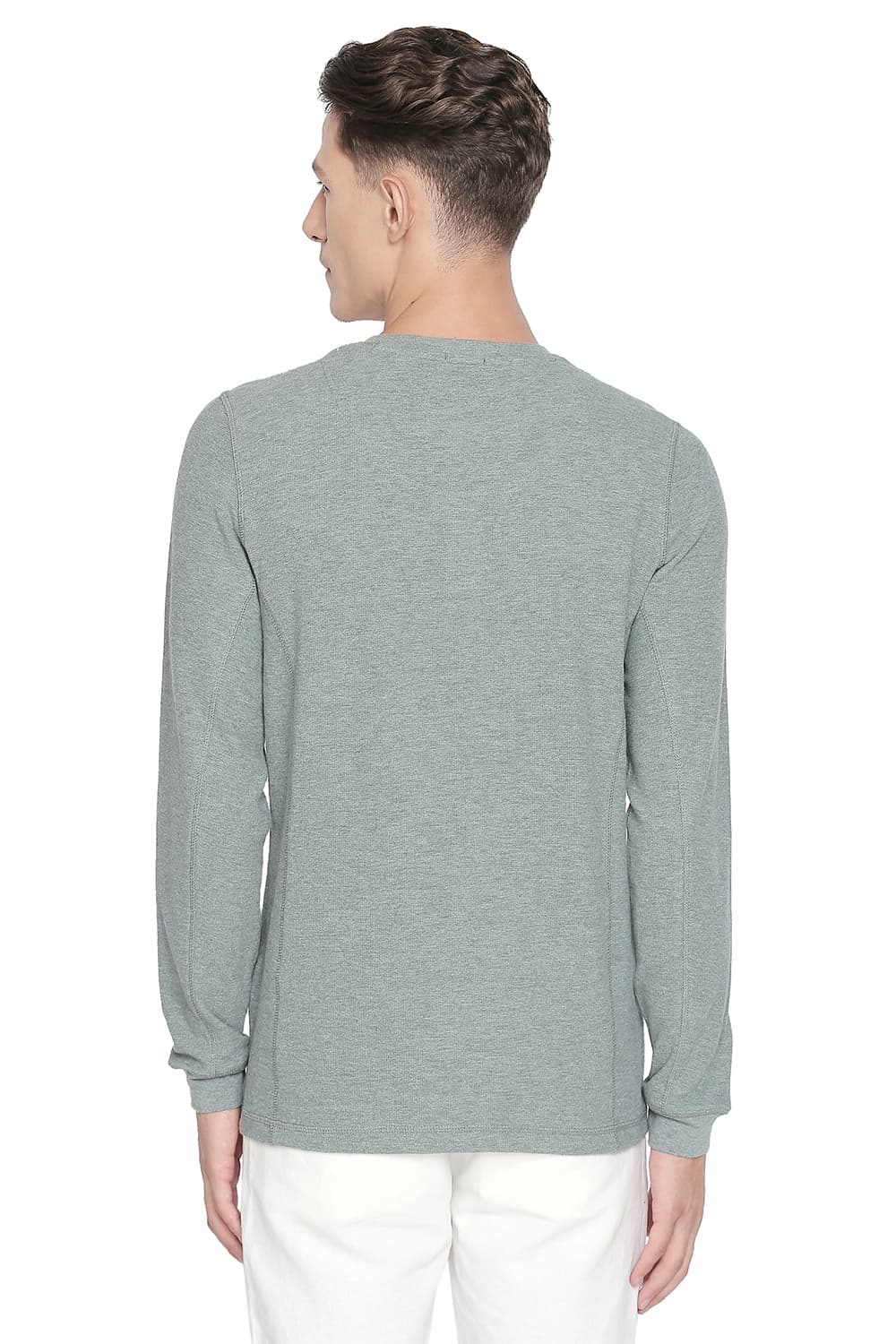 BASICS MUSCLE FIT HENLEY LONG SLEEVE T SHIRT