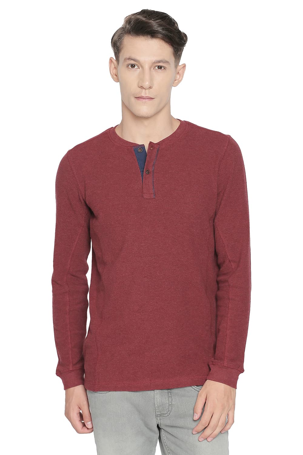 BASICS MUSCLE FIT HENLEY LONG SLEEVE T SHIRT