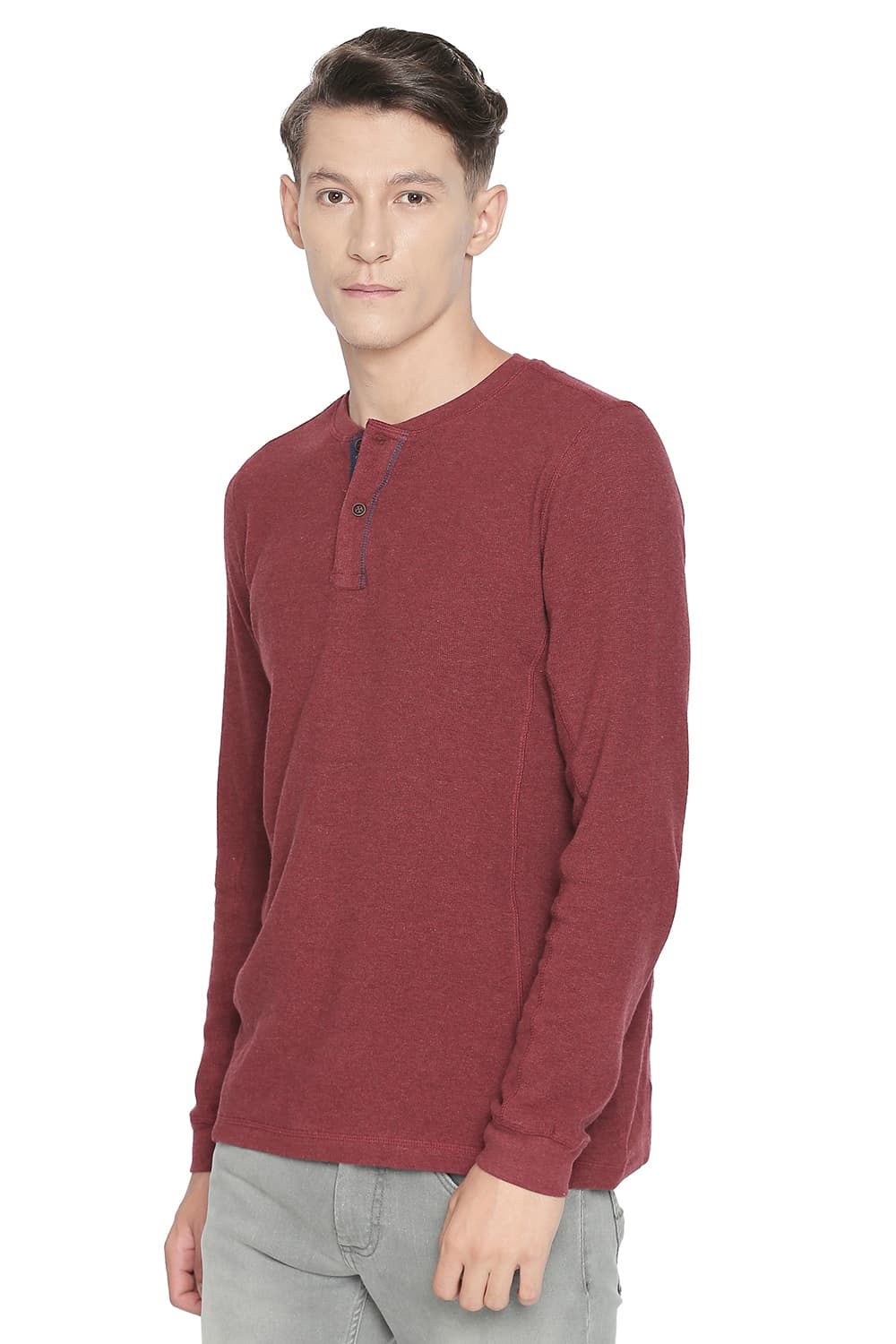 BASICS MUSCLE FIT HENLEY LONG SLEEVE T SHIRT