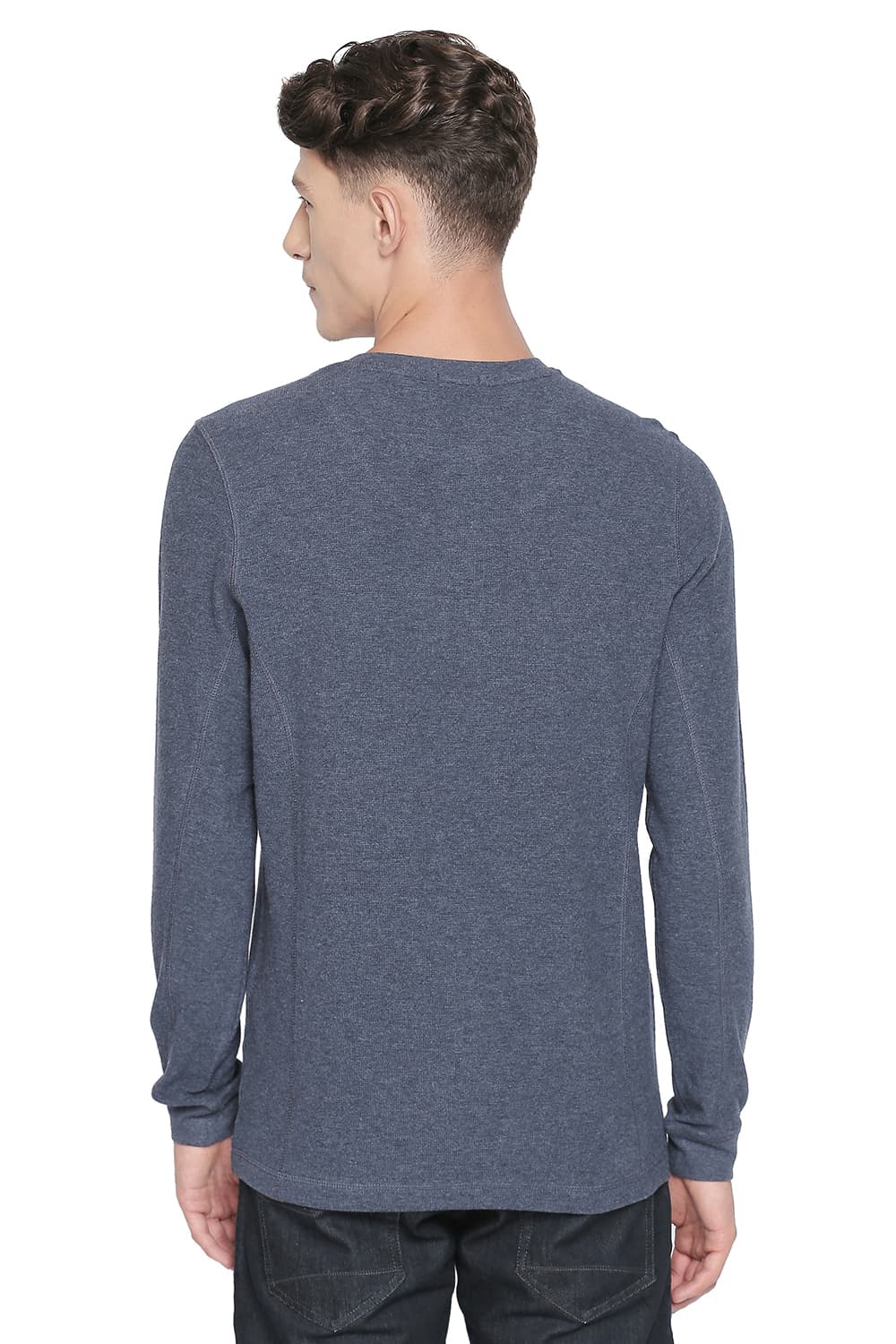 BASICS MUSCLE FIT HENLEY LONG SLEEVE T SHIRT
