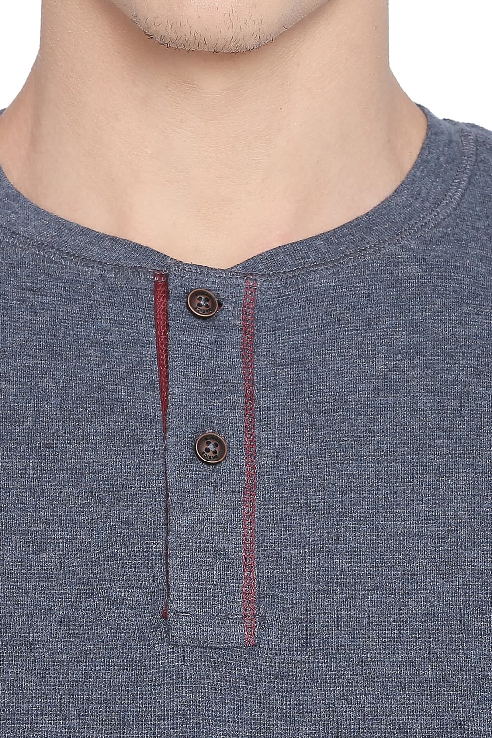 BASICS MUSCLE FIT HENLEY LONG SLEEVE T SHIRT