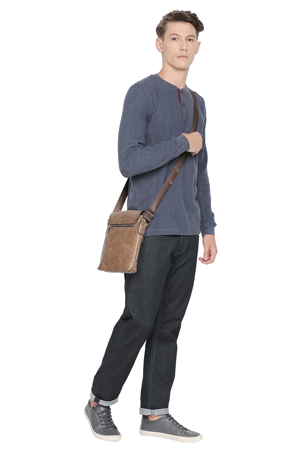 BASICS MUSCLE FIT HENLEY LONG SLEEVE T SHIRT