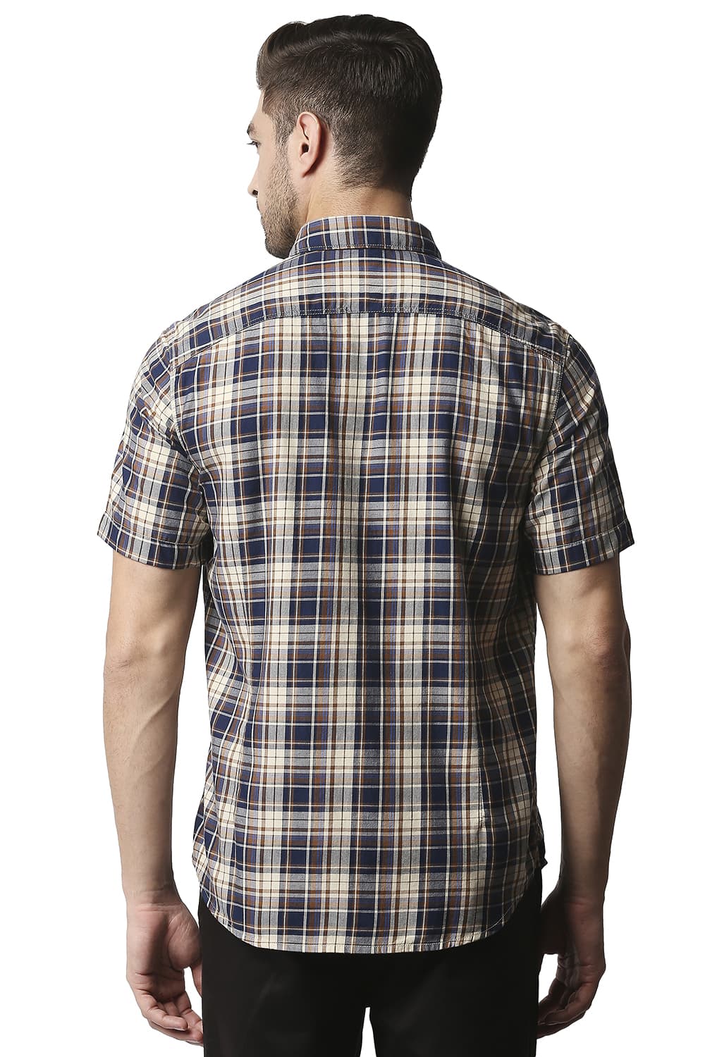 BASICS SLIM FIT TWILL CHECKS HALFSLEEVES SHIRT HALFSLEEVES SHIRT