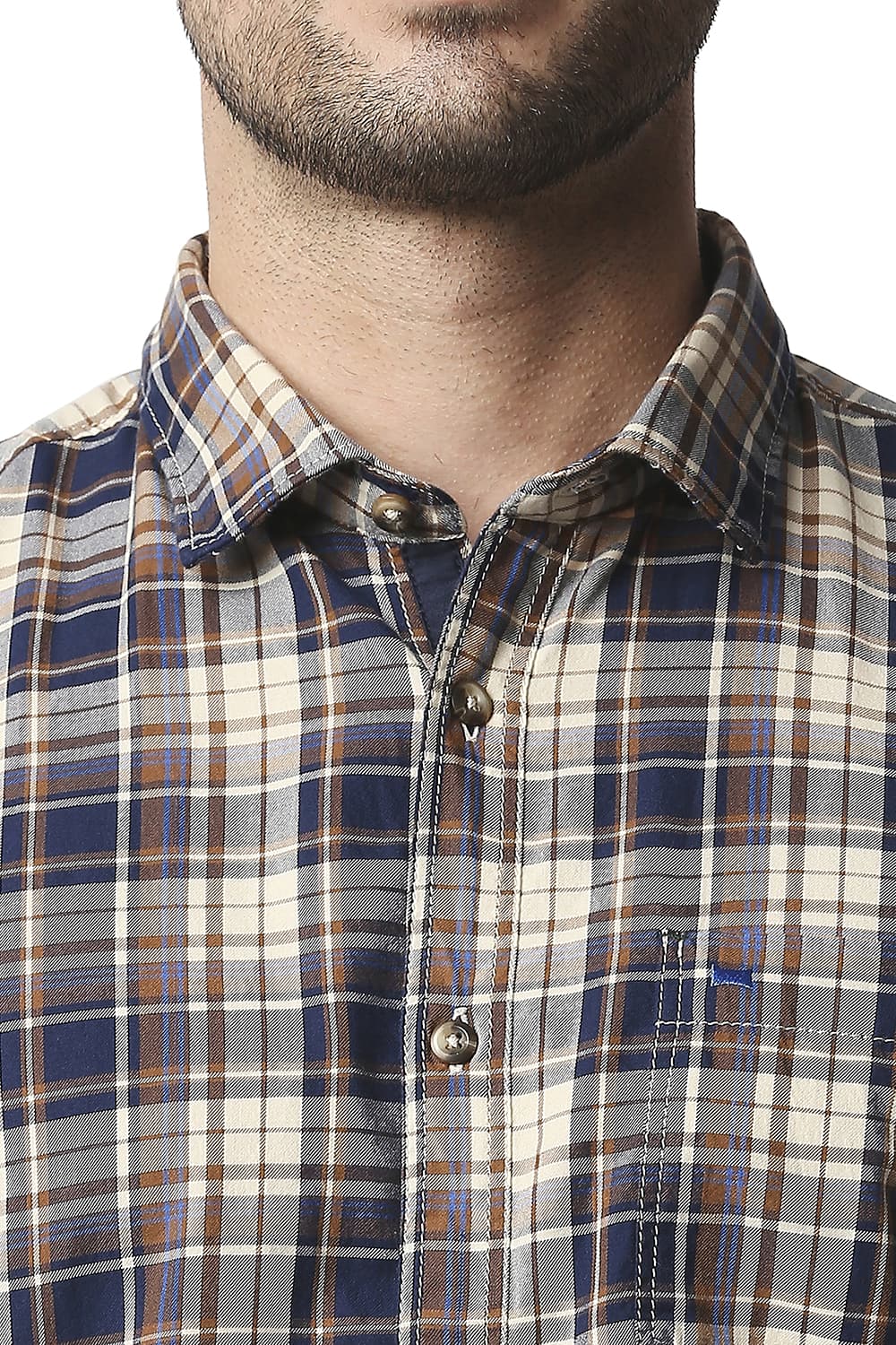 BASICS SLIM FIT TWILL CHECKS HALFSLEEVES SHIRT HALFSLEEVES SHIRT
