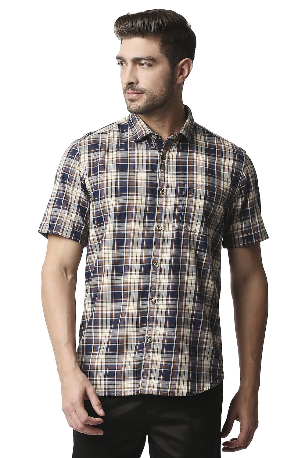 BASICS SLIM FIT TWILL CHECKS SHIRT SHIRT