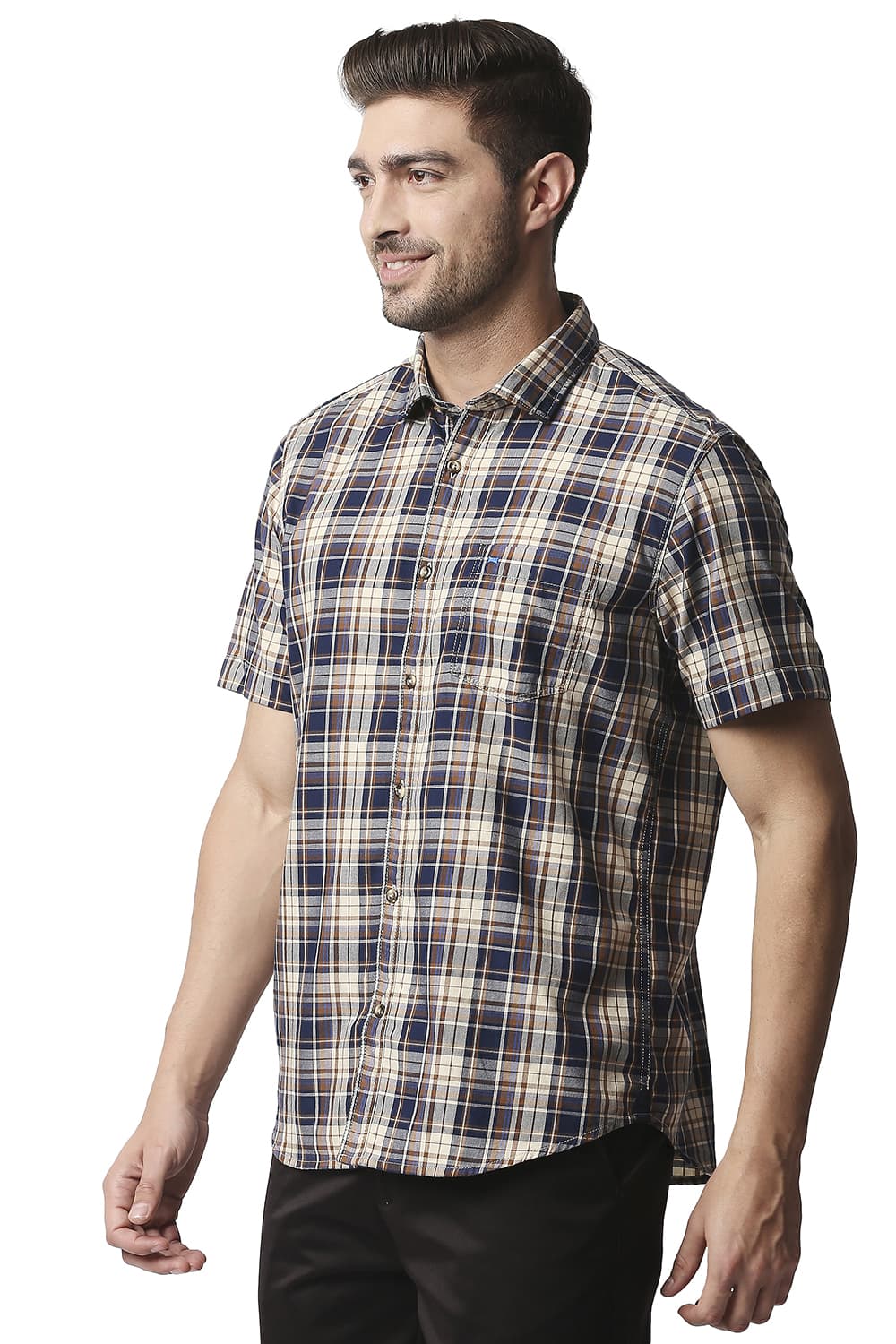 BASICS SLIM FIT TWILL CHECKS HALFSLEEVES SHIRT HALFSLEEVES SHIRT