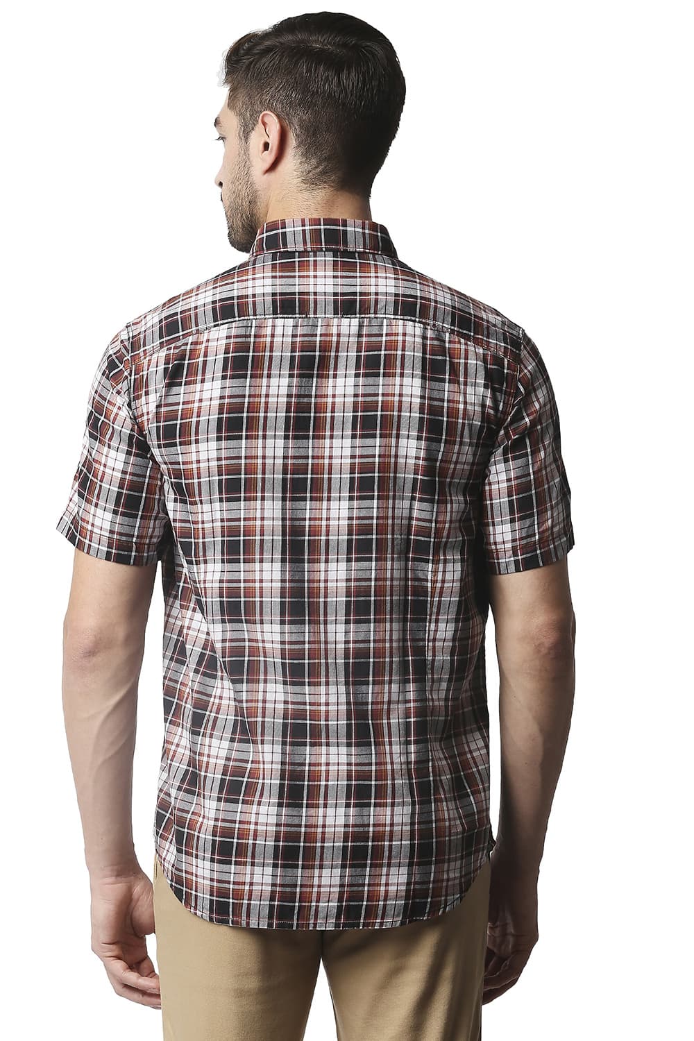BASICS SLIM FIT TWILL CHECKS HALFSLEEVES SHIRT HALFSLEEVES SHIRT