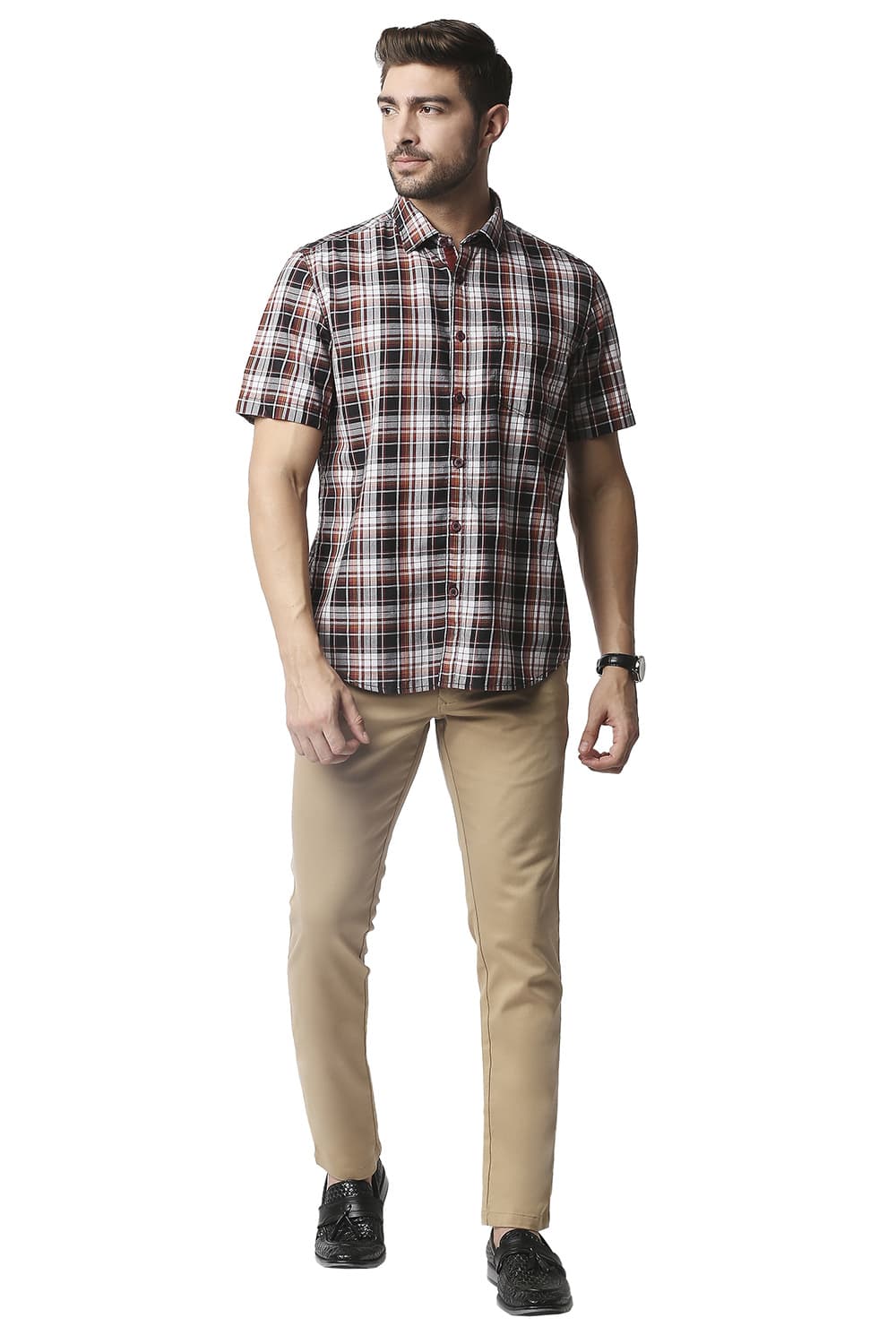 BASICS SLIM FIT TWILL CHECKS HALFSLEEVES SHIRT HALFSLEEVES SHIRT