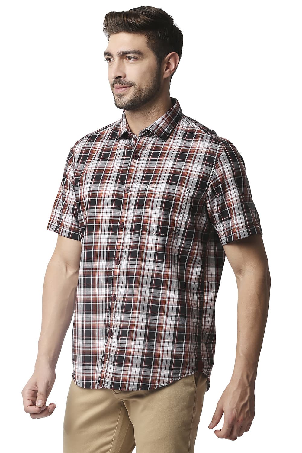 BASICS SLIM FIT TWILL CHECKS HALFSLEEVES SHIRT HALFSLEEVES SHIRT