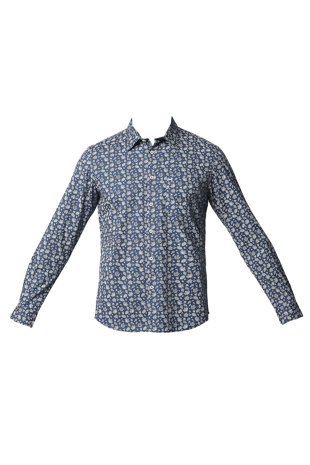 BASICS SLIM FIT COTTON SLUB PRINTED SHIRT