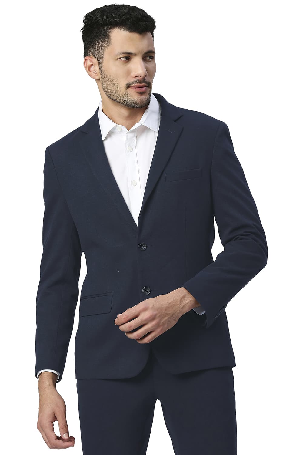 BASICS COMFORT FIT POLY RAYON STRETCH KNIT BLAZERS