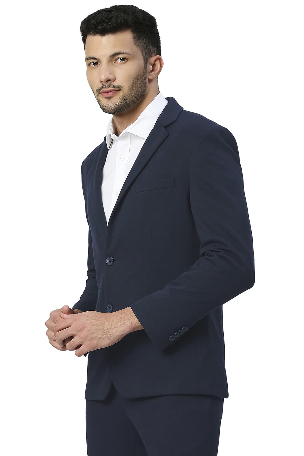 BASICS COMFORT FIT POLY RAYON STRETCH KNIT BLAZERS