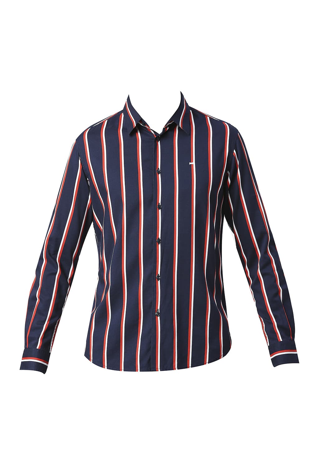 BASICS SLIM FIT COTTON VISCOSE PRINTED STRIPE SHIRT