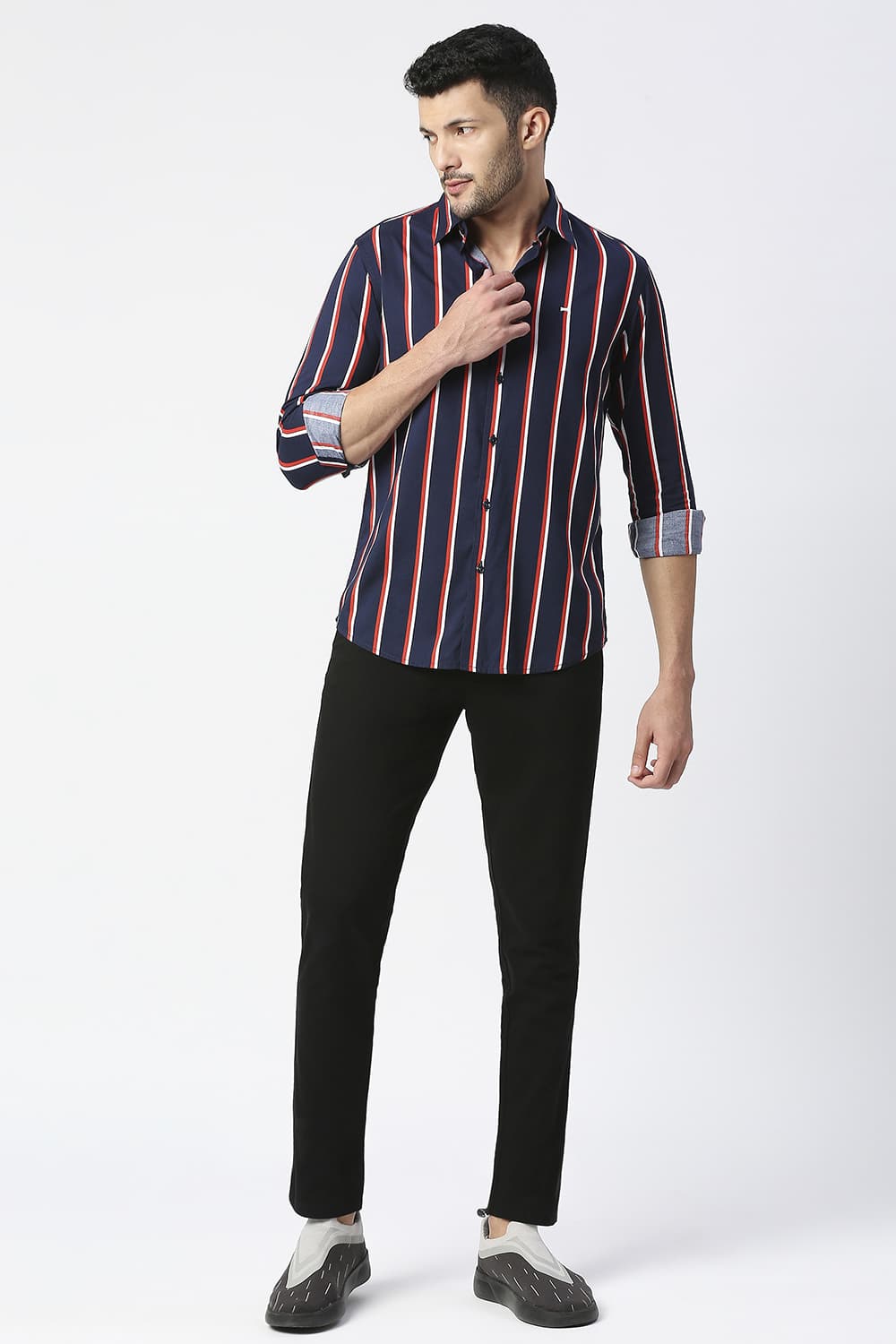 Slim Fit Cotton Viscose Printed Stripe Shirt