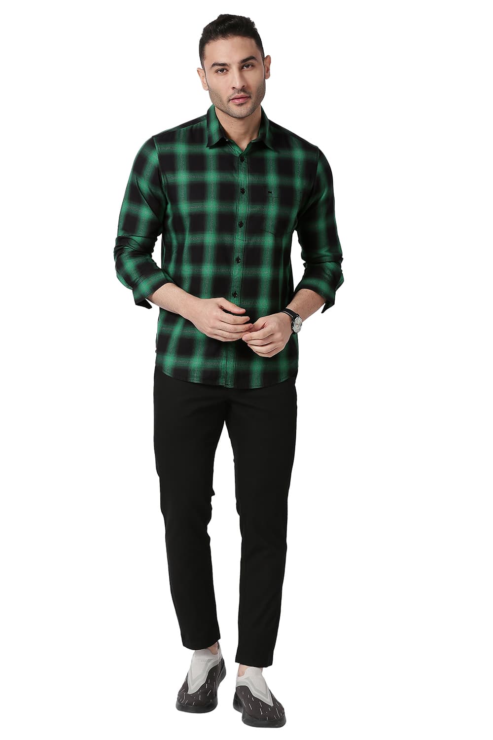BASICS SLIM FIT COTTON GRINDLE CHECKS SHIRT