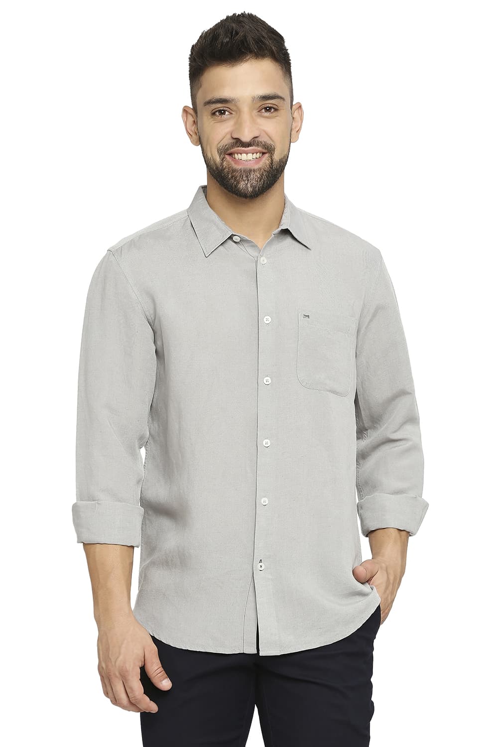 BASICS SLIM FIT LINEN VISCOSE SHIRT