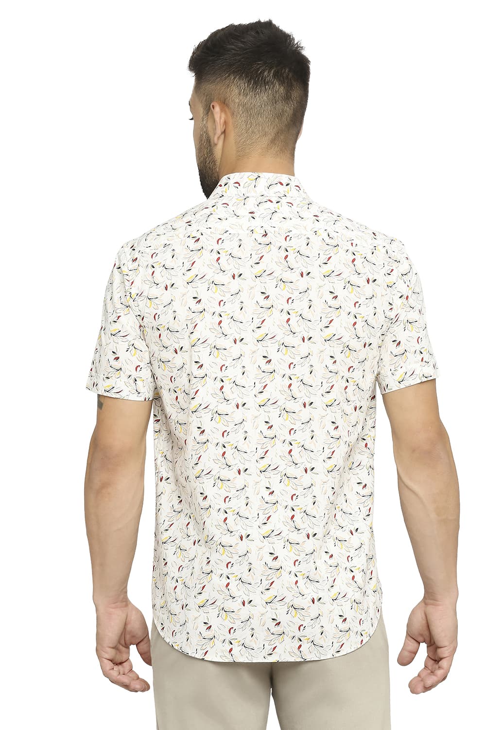 BASICS SLIM FIT COTTON OXFORD PRINTED HALFSLEEVES SHIRT