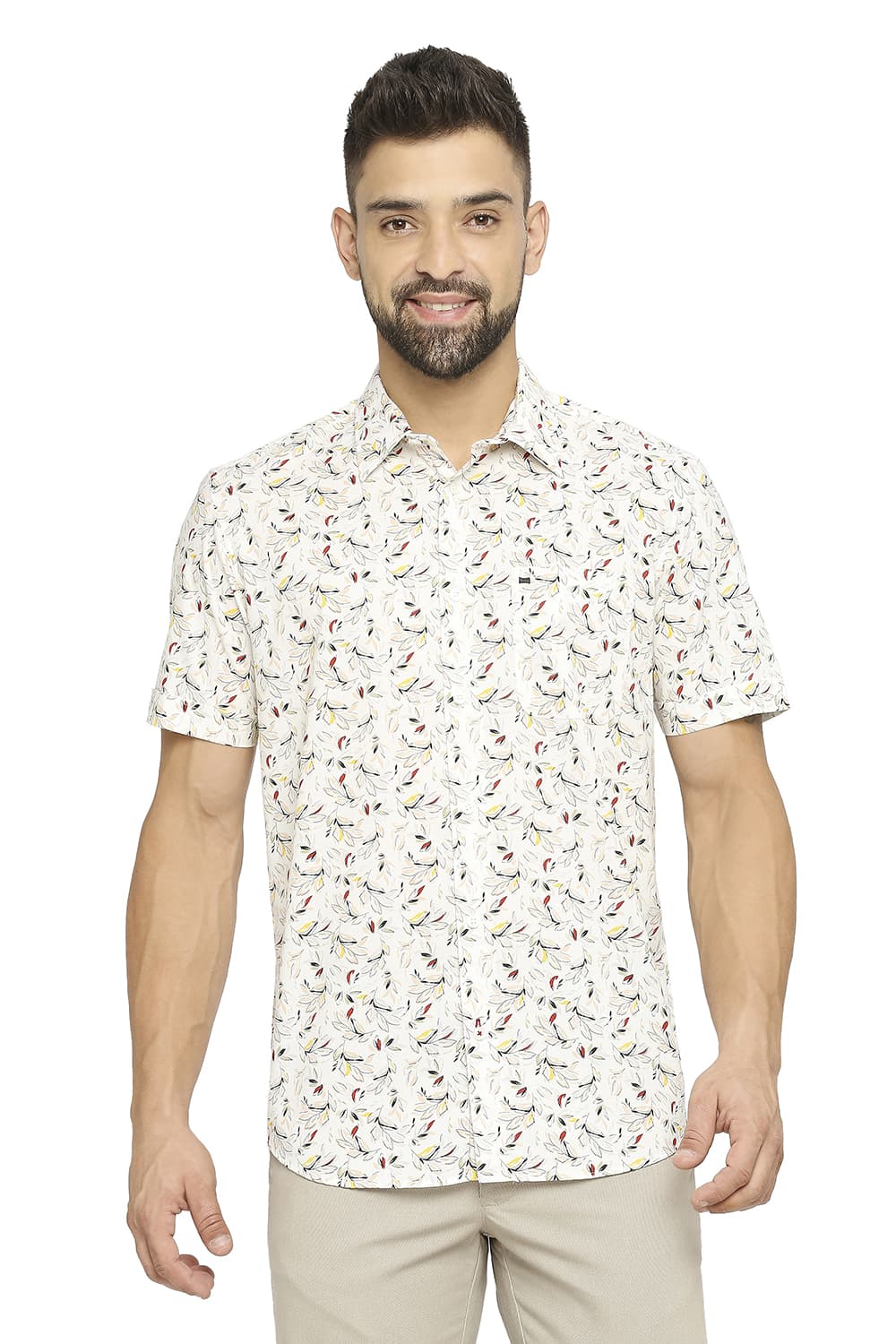 BASICS SLIM FIT COTTON OXFORD PRINTED SHIRT