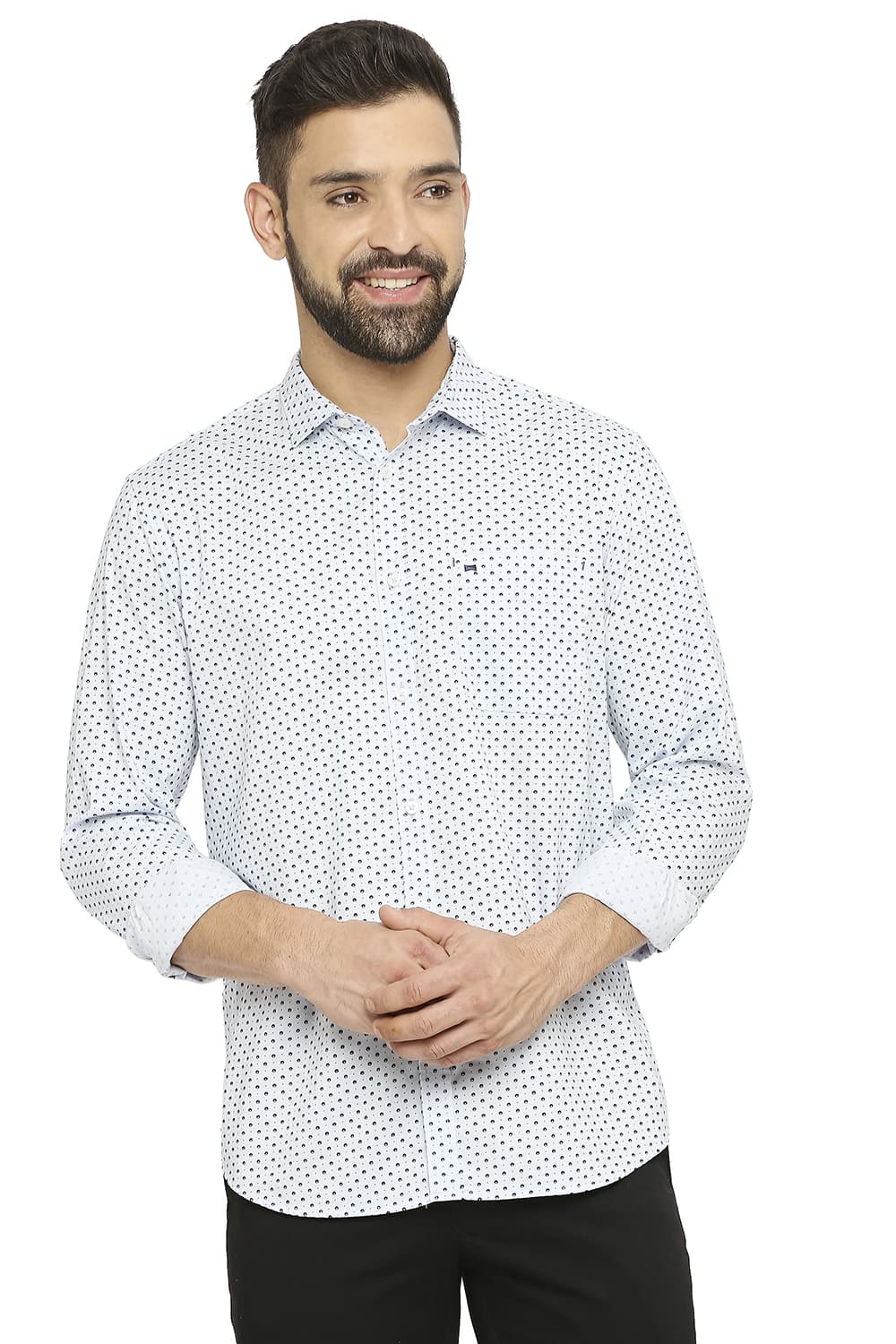 BASICS SLIM FIT COTTON OXFORD PRINTED SHIRT