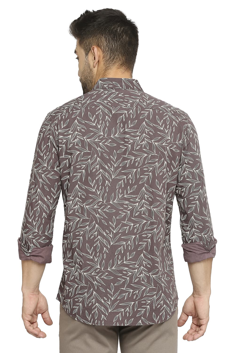 BASICS SLIM FIT COTTON POPLIN PRINTED SHIRT
