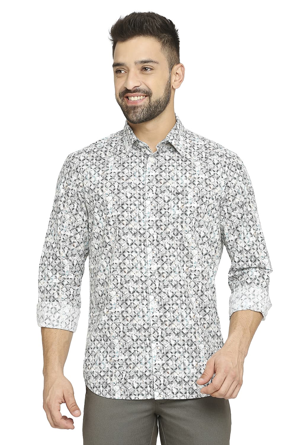 BASICS SLIM FIT COTTON POPLIN DIGITAL PRINTED SHIRT