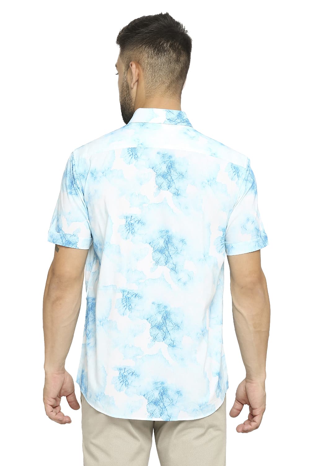 BASICS SLIM FIT COTTON VISCOSE PRINTED HALFSLEEVES SHIRT