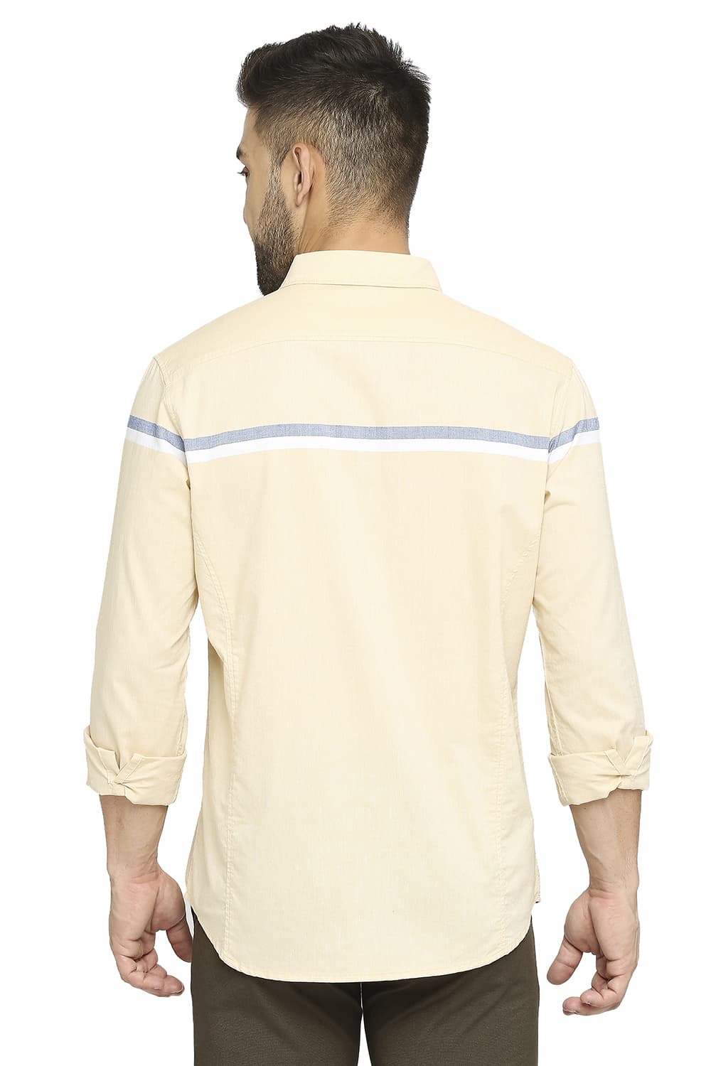 BASICS SLIM FIT COTTON OXFORD WEFT ENGINEERING STRIPE SHIRT