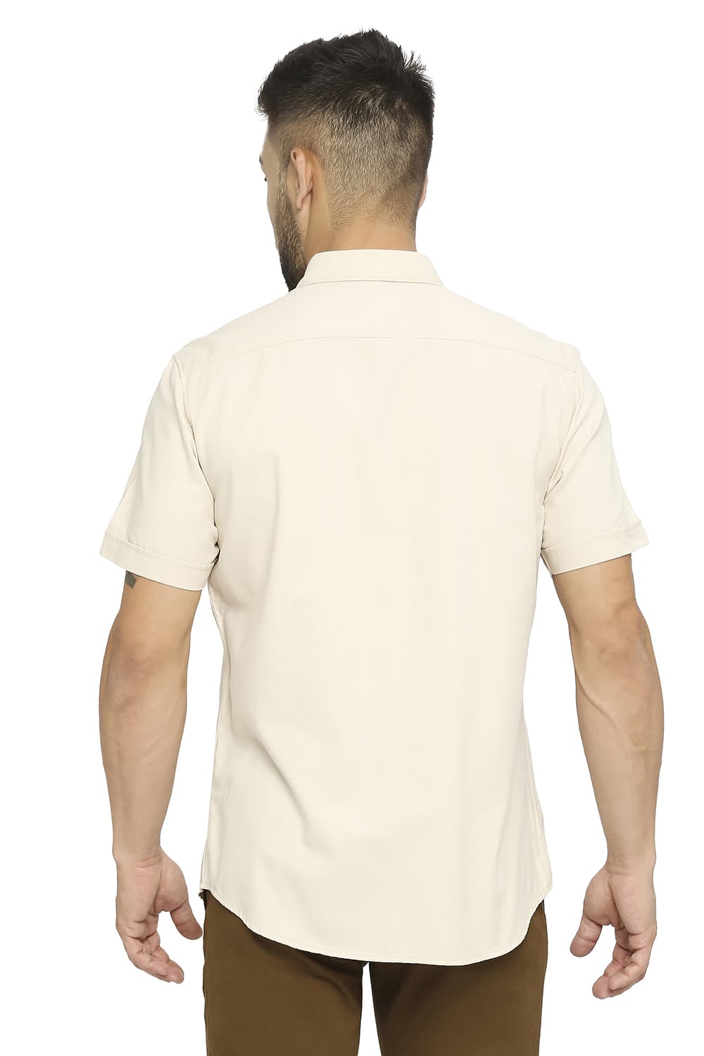 BASICS SLIM FIT POLYESTER COTTON LYOCELL TWILL HALFSLEEVES SHIRT