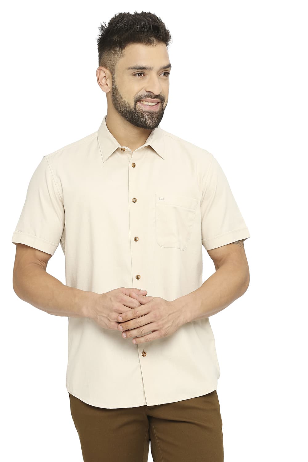BASICS SLIM FIT POLYESTER COTTON LYOCELL TWILL SHIRT