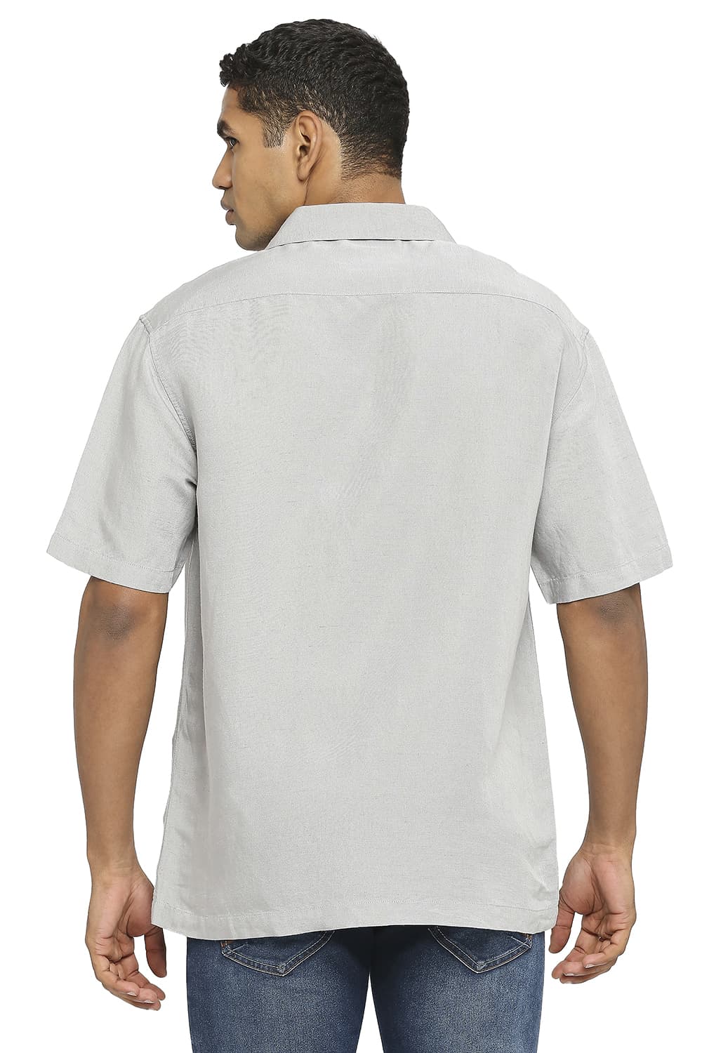 BASICS RELAXED FIT LINEN VISCOSE HALFSLEEVES SHIRT