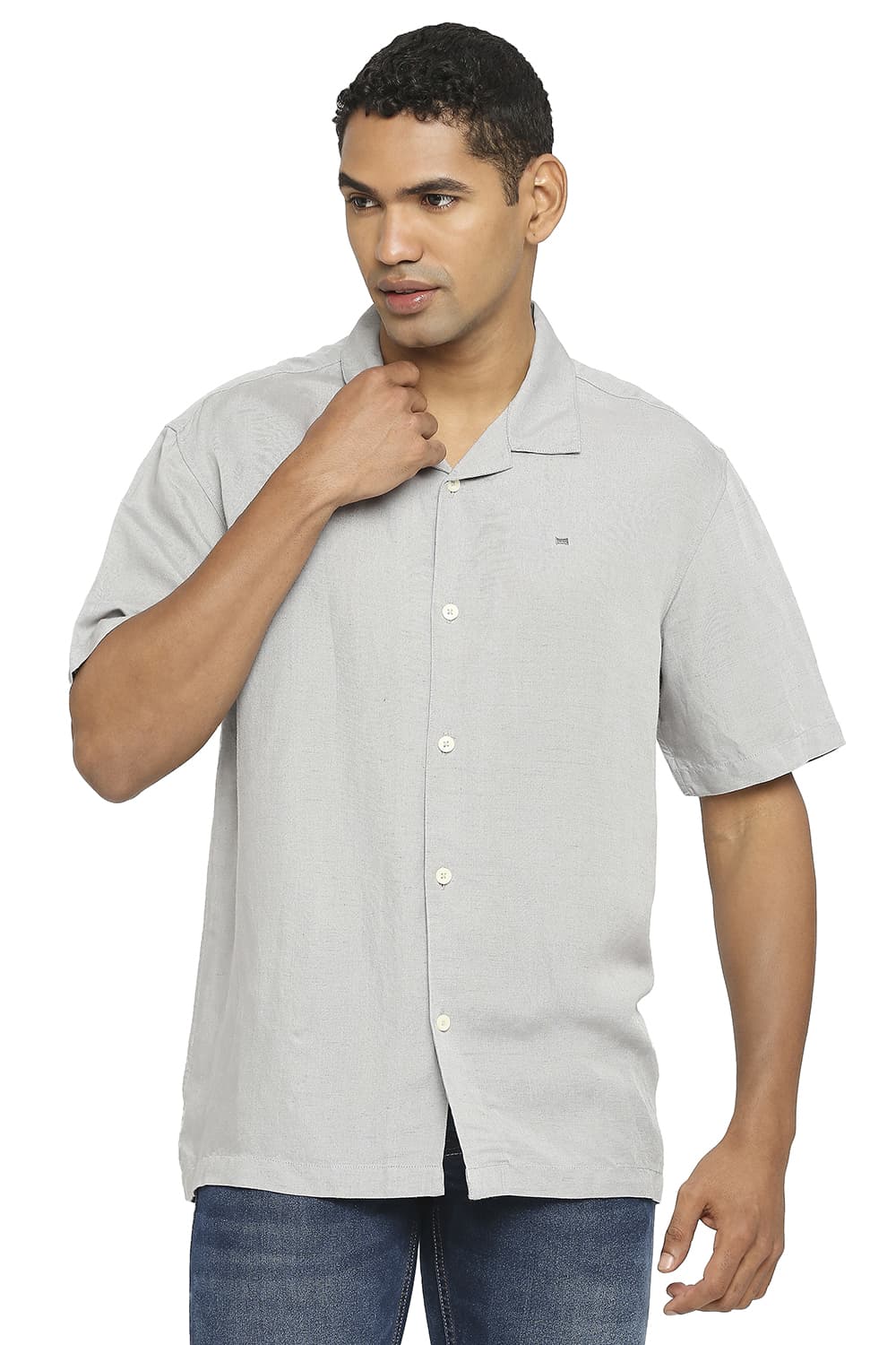 BASICS RELAXED FIT LINEN VISCOSE SHIRT