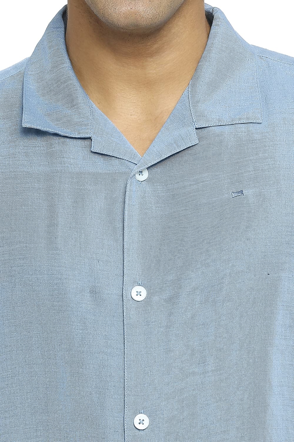 BASICS RELAXED FIT LINEN VISCOSE HALFSLEEVES SHIRT