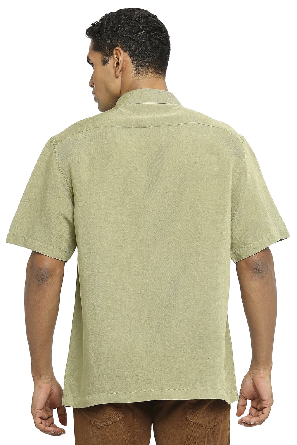 BASICS RELAXED FIT LINEN VISCOSE HALFSLEEVES SHIRT