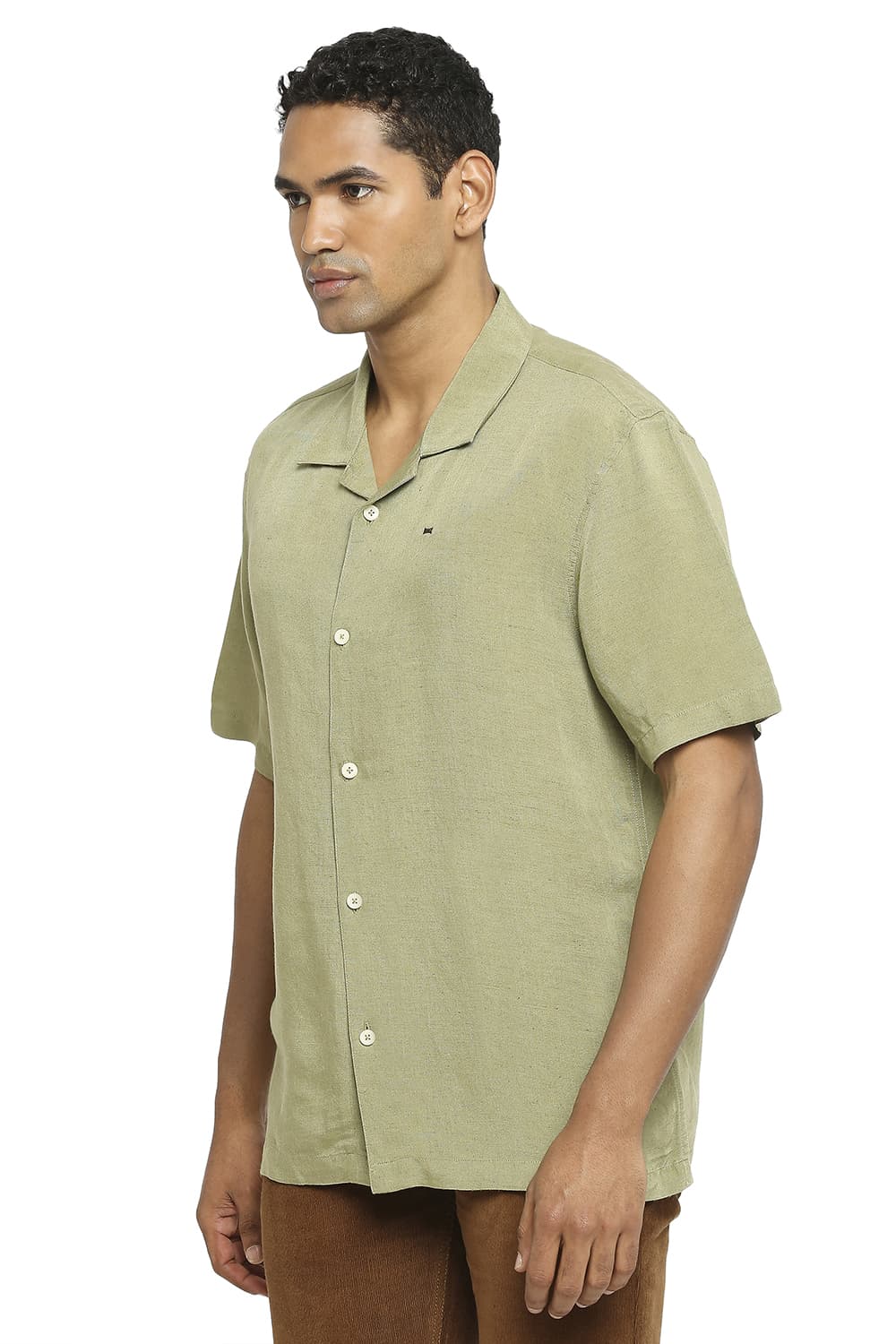 BASICS RELAXED FIT LINEN VISCOSE HALFSLEEVES SHIRT