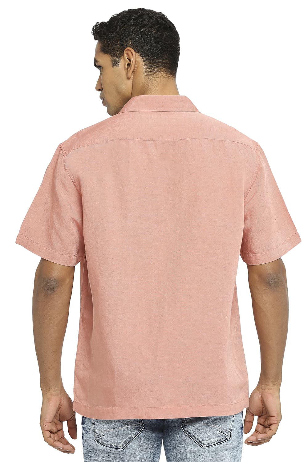 BASICS RELAXED FIT LINEN VISCOSE HALFSLEEVES SHIRT