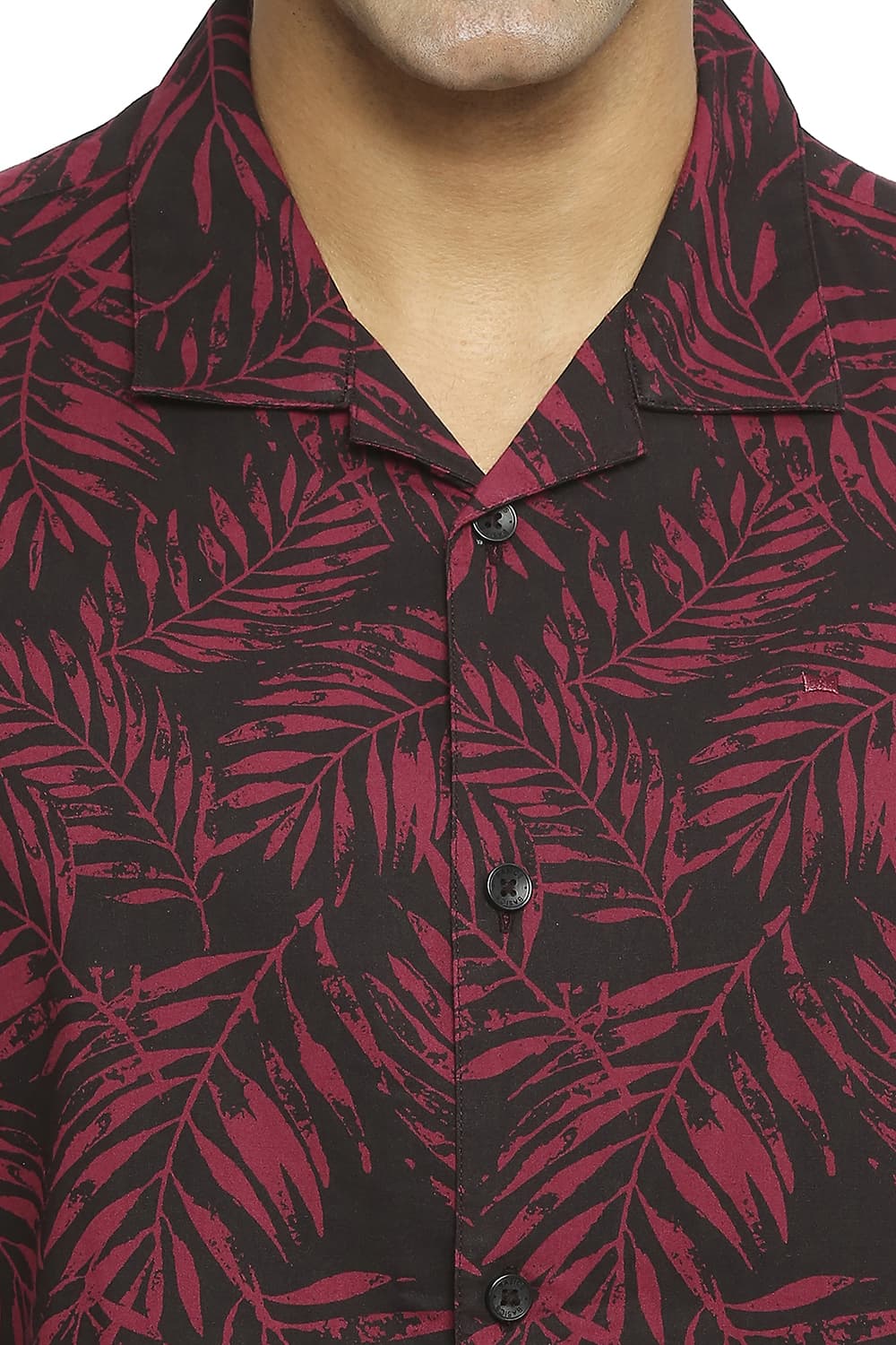 BASICS RELAXED FIT COTTON VISCOSE PRINTED HALFSLEEVES SHIRT