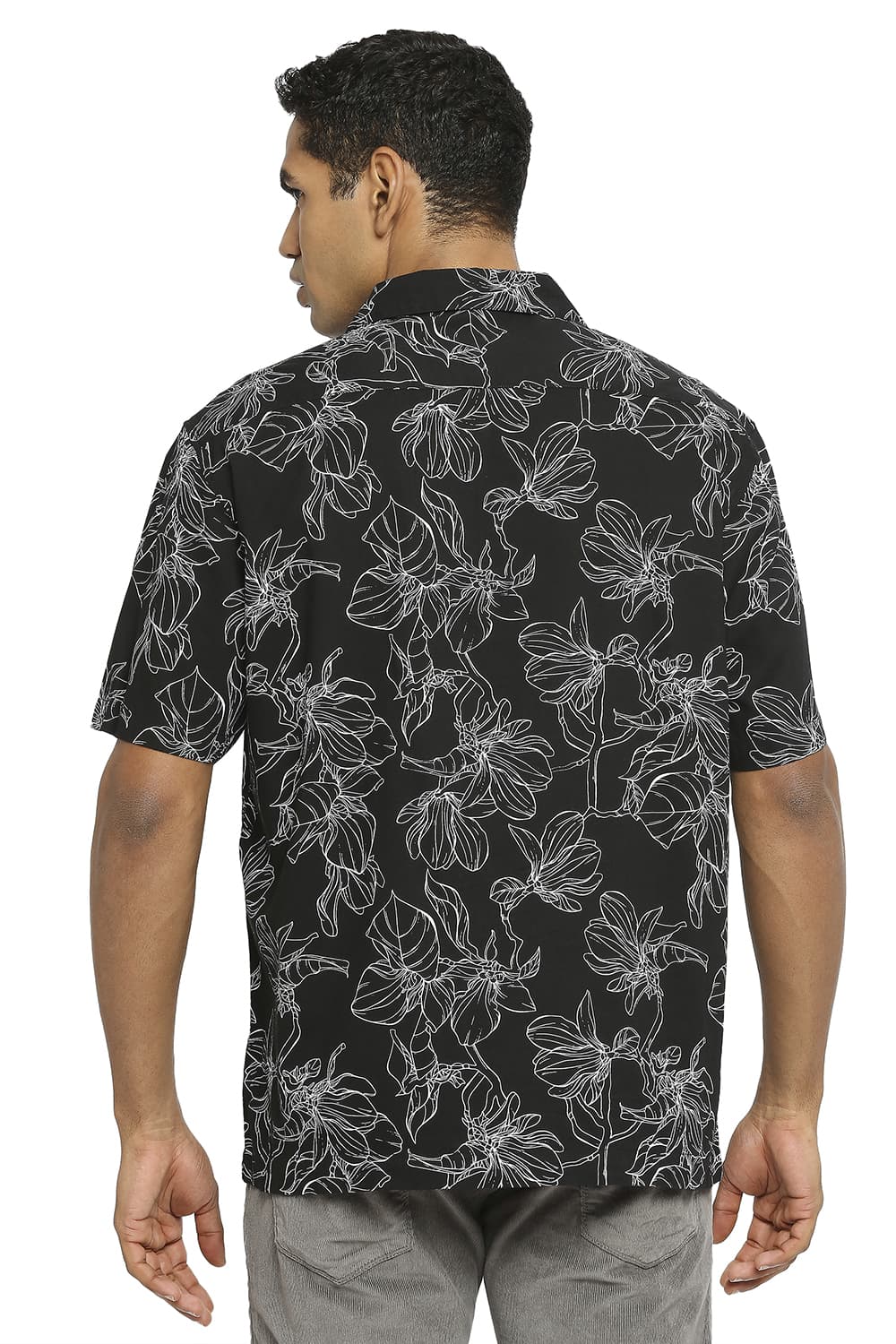 BASICS RELAXED FIT COTTON VISCOSE PRINTED HALFSLEEVES SHIRT