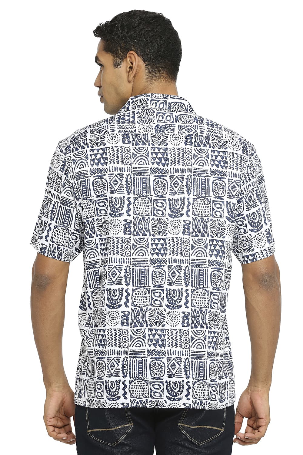 BASICS RELAXED FIT TENCEL PRINTED HALFSLEEVES SHIRT