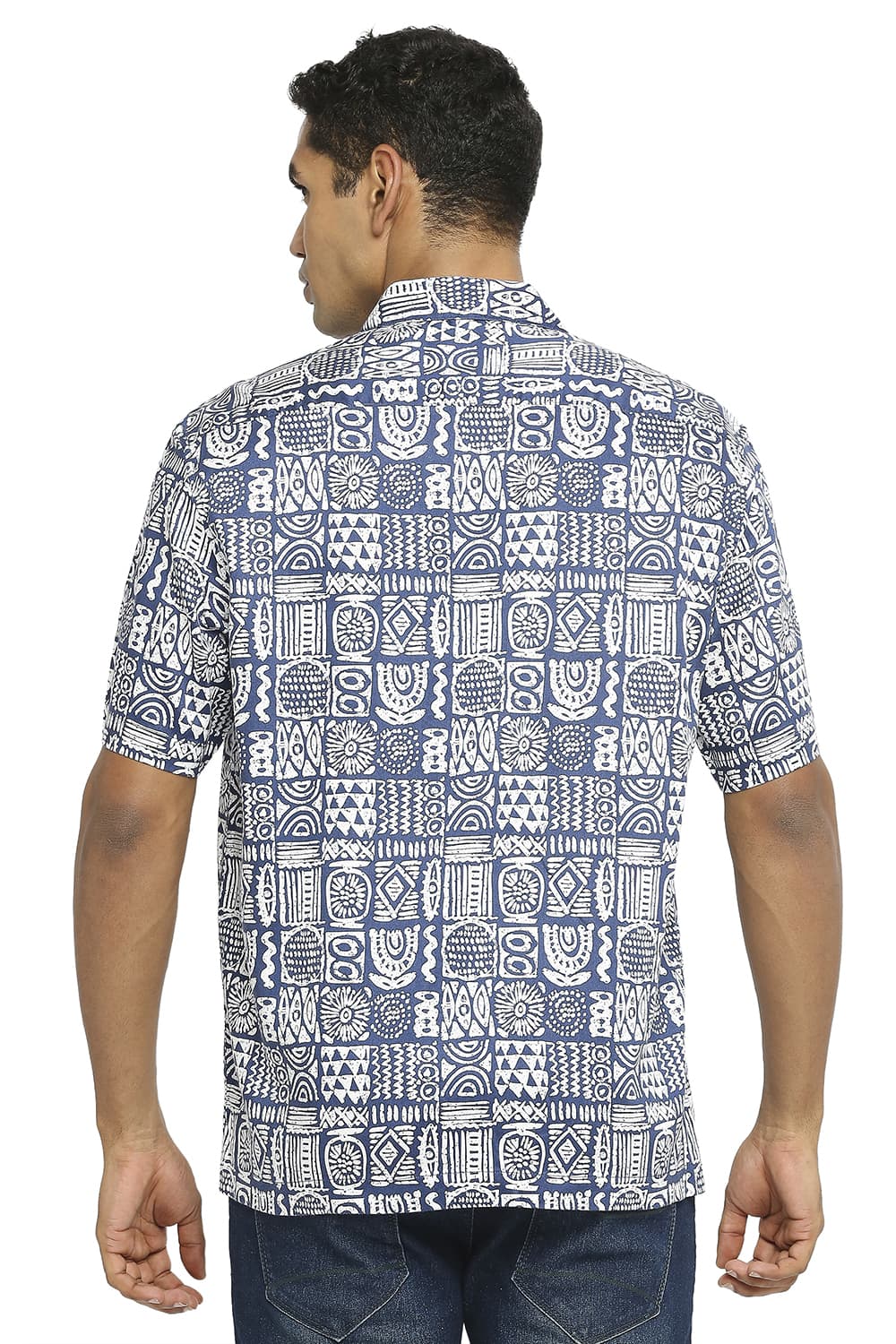 BASICS RELAXED FIT TENCEL PRINTED HALFSLEEVES SHIRT